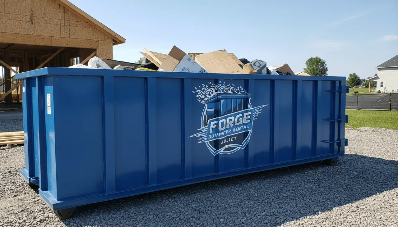 Illinois disposal rules and dumpster loading Loaded roll-off container in Joliet, IL